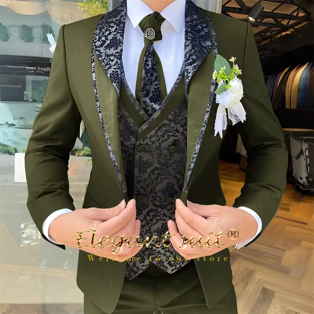 Men's Black Jacquard 3-Piece Suit Set — product view