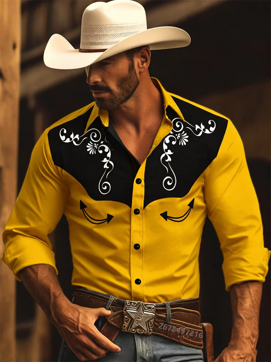 Men's Graphic Print Long-Sleeve Casual Shirt