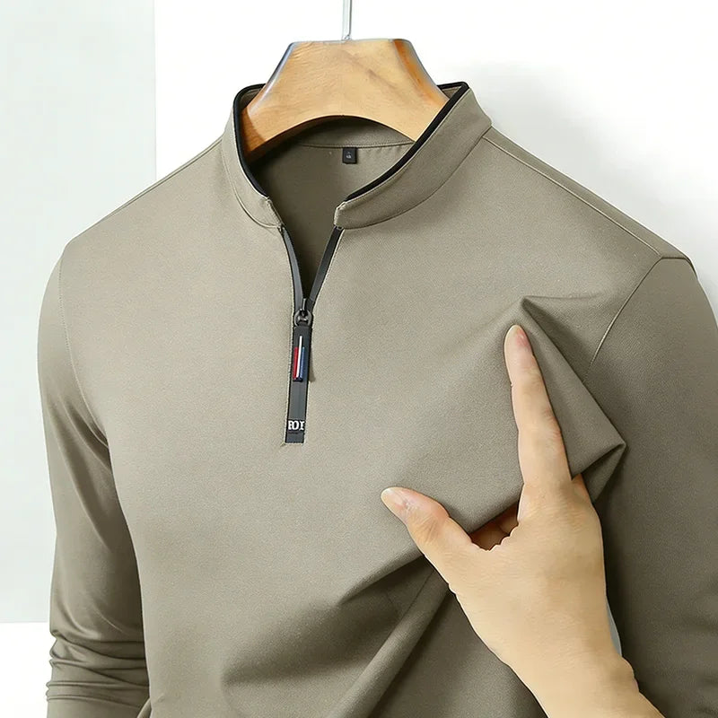 Men's Long-Sleeve Zip-Neck Polo Shirt