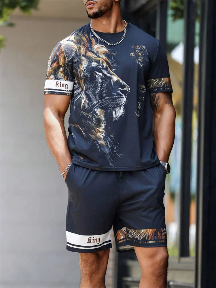Men's Animal Print Top & Shorts Set