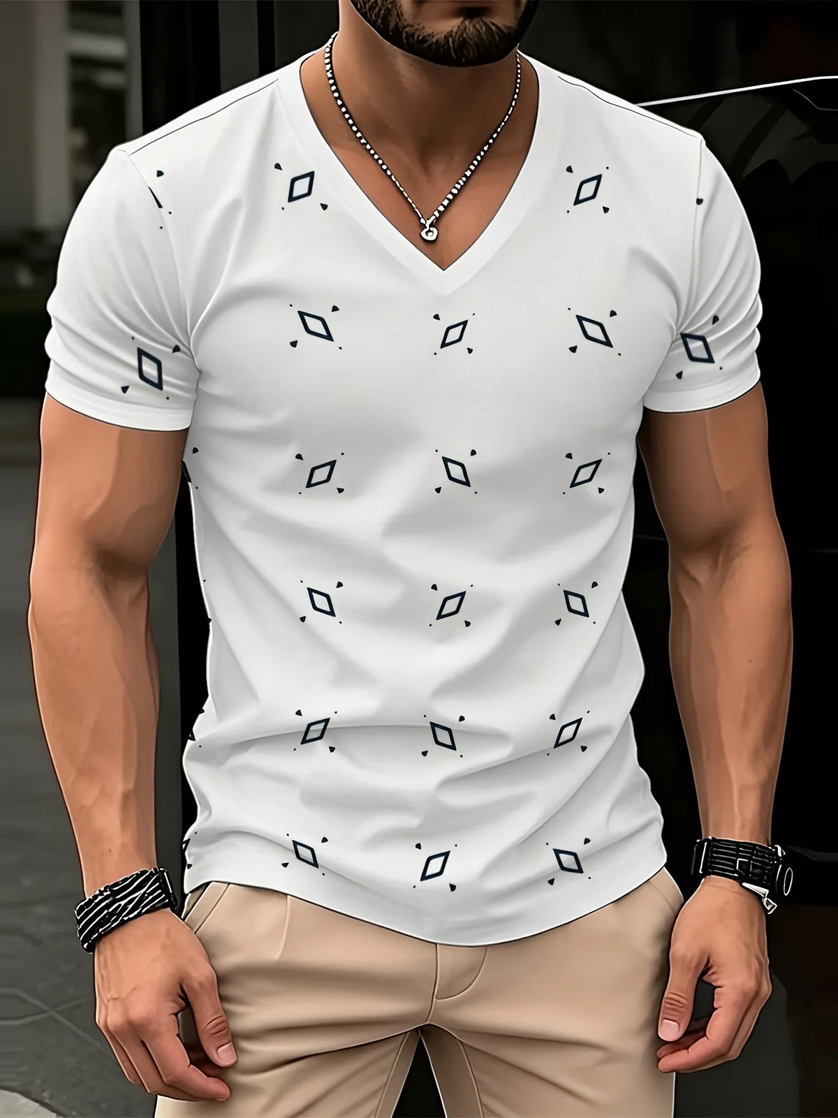 Men's Graphic Print V-Neck T-Shirt