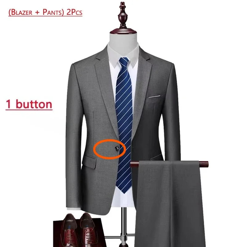 Men's Solid-Colour Two-Piece Office Suit