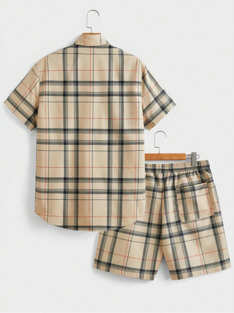 Men's Check Print Top & Shorts Set