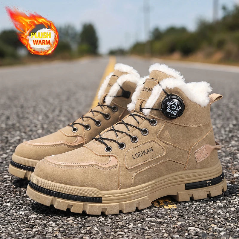 Bottes d'hiver pour hommes à fermeture à cadran doublées de peluche