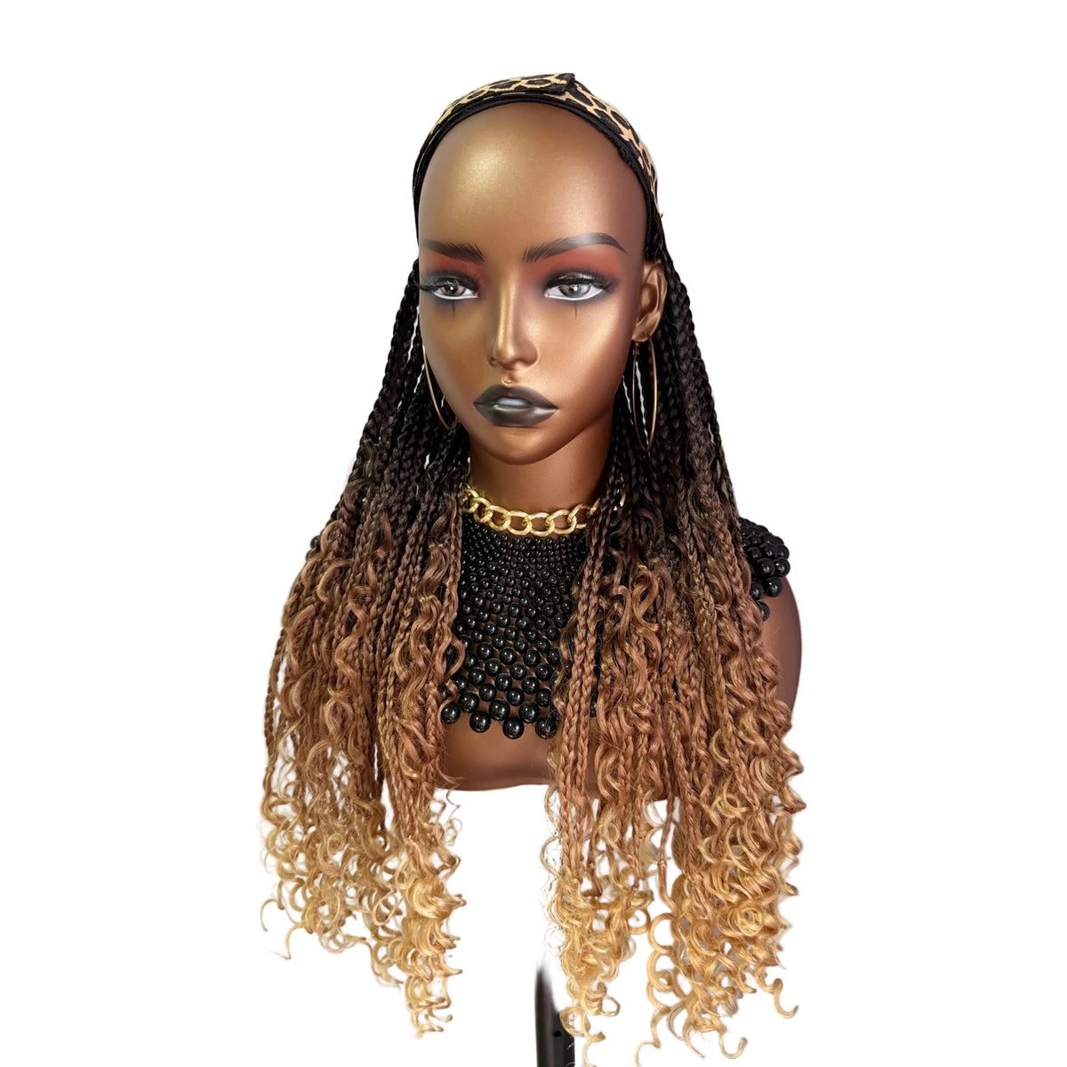 18“ Ombre Brown Honey Blond Boho Box Braided Headband Synthetic Wig - OSASCO