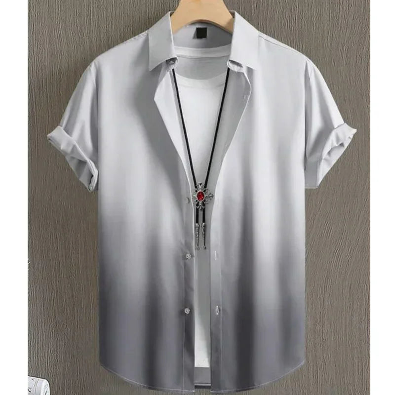 Men's Gradient Print Short-Sleeve Casual Shirt