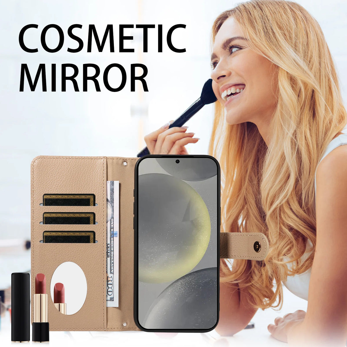 Crossbody Zipper Wallet Phone Case with Mirror for Samsung Galaxy A06, A07, A17, A04, A05, A05s, A57, A56, A55, A54, A50, A42 5G, A41, A30, A53 5G, A52 5G, A52s 5G, A51 4G, A34, A35, A36, A37, A31, A32 4G, A32 5G, A33 5G, A23 5G, A25 & More Models