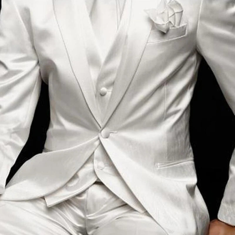 Men's White Satin 3-Piece Peak Lapel Suit Set — product view