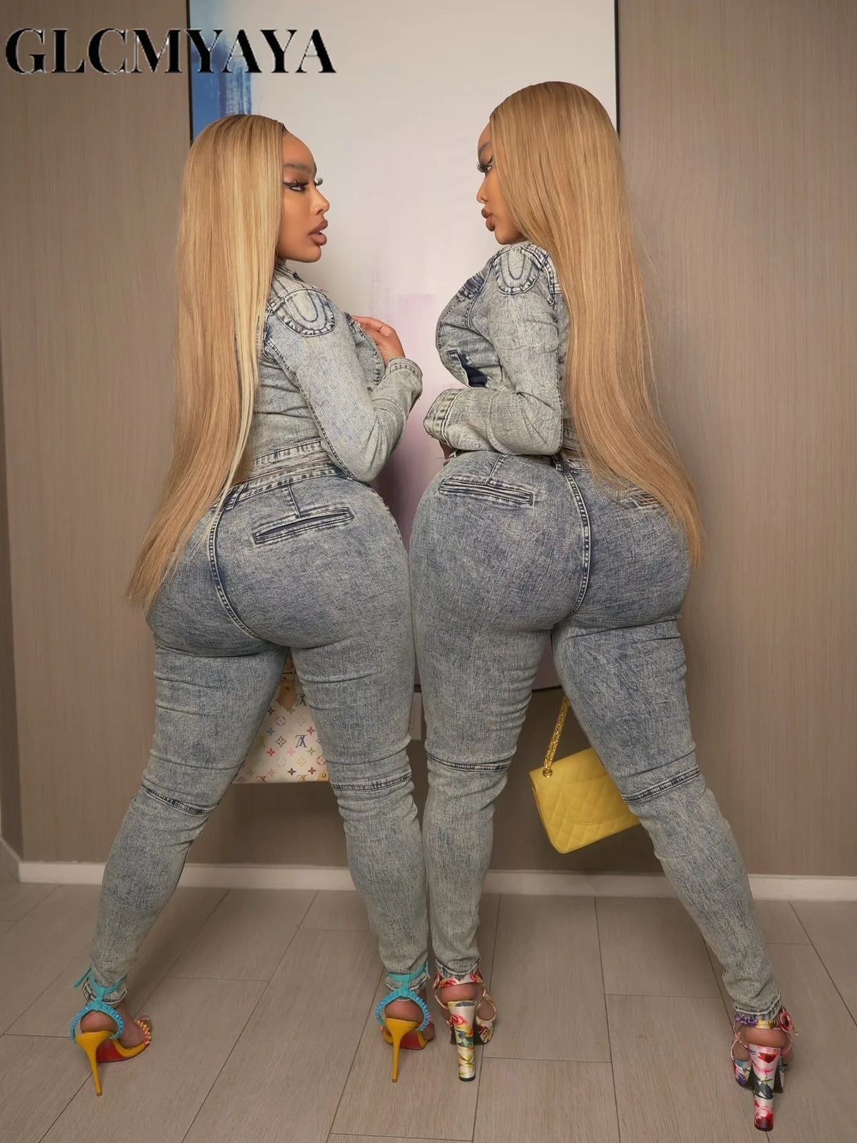 Women's Denim Patchwork Jacket & Fitted Jeans Set