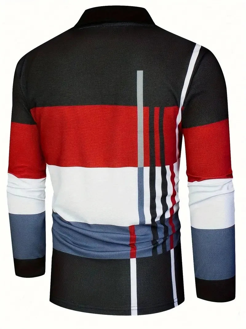 Men's Striped Long-Sleeve Polo Shirt