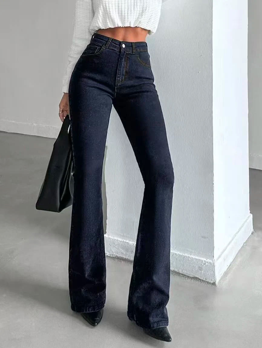 Women's Dark-Blue High-Waist Stretch Flare Jeans — product view