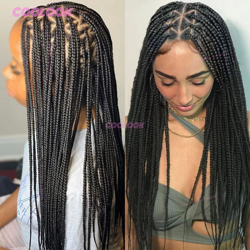 Synthetic Triangle Braids Hair Wig Full Lace Braided Wig Knotless Box - OSASCO