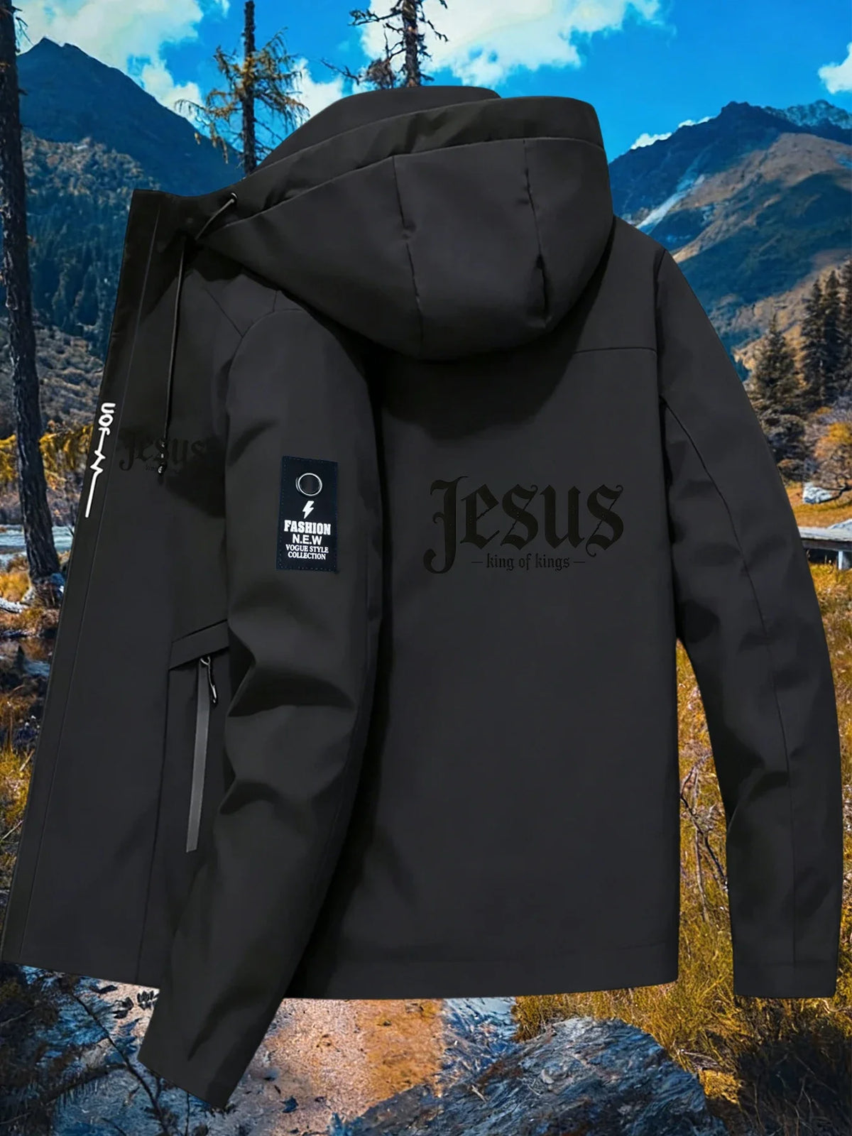 Men's Letter Print Hooded Zip-Up Jacket