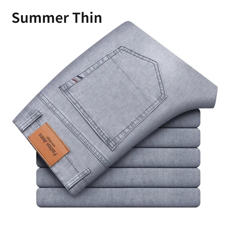 Men's Gray Regular Fit Stretch Denim Jeans — product view