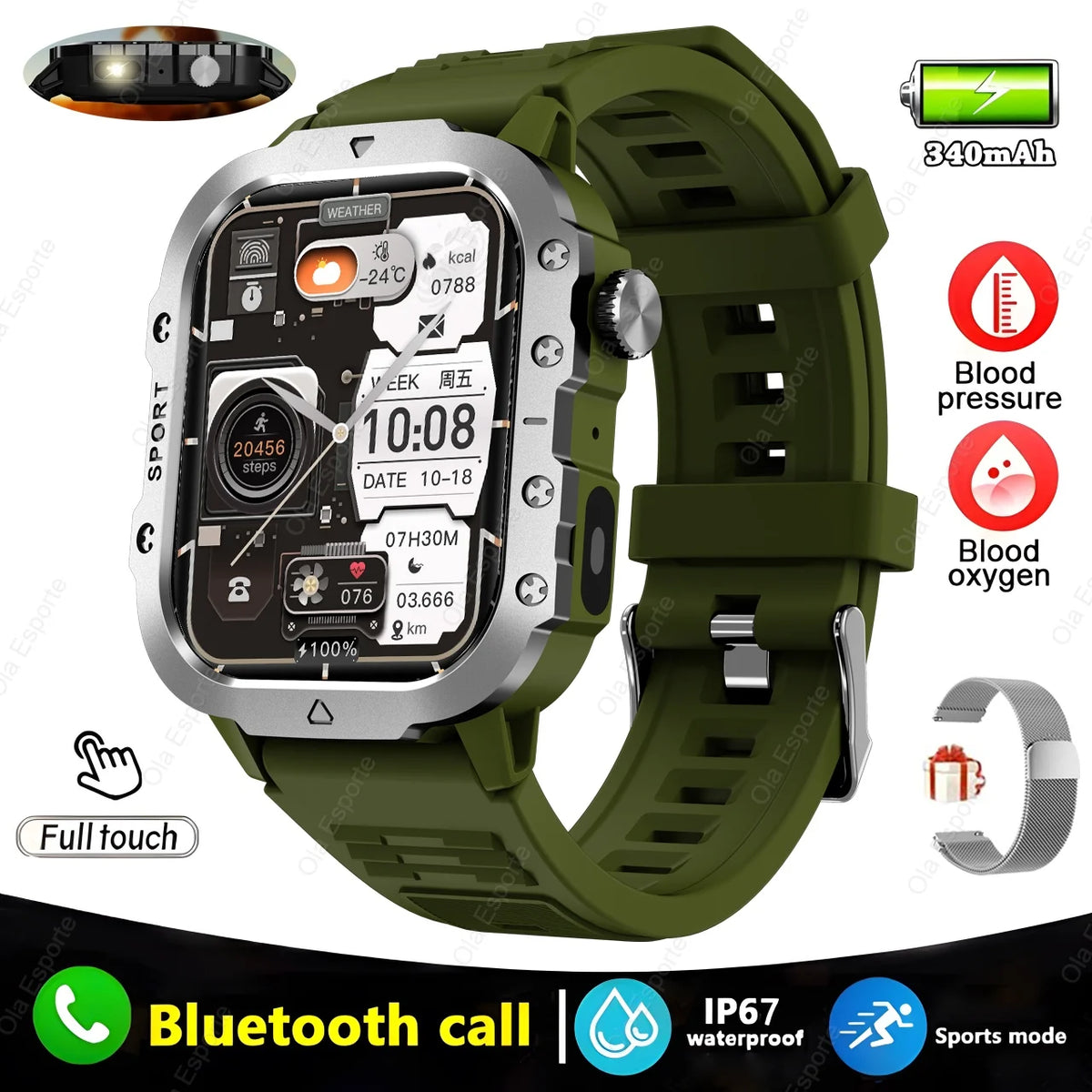 Outdoor 2.01-Inch Calling Smartwatch with Flashlight