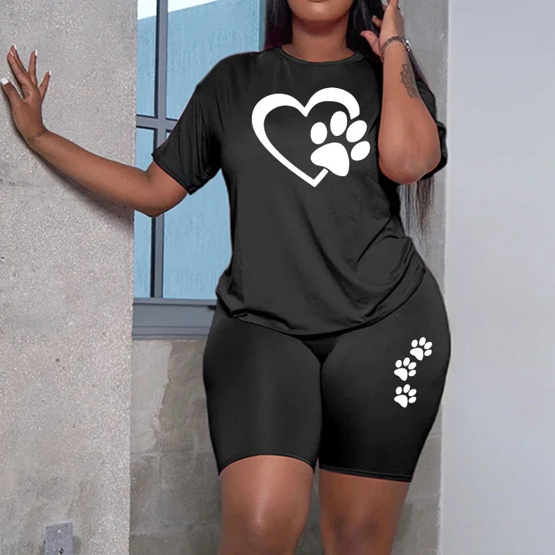 Women's Heart Print Top & Shorts Set