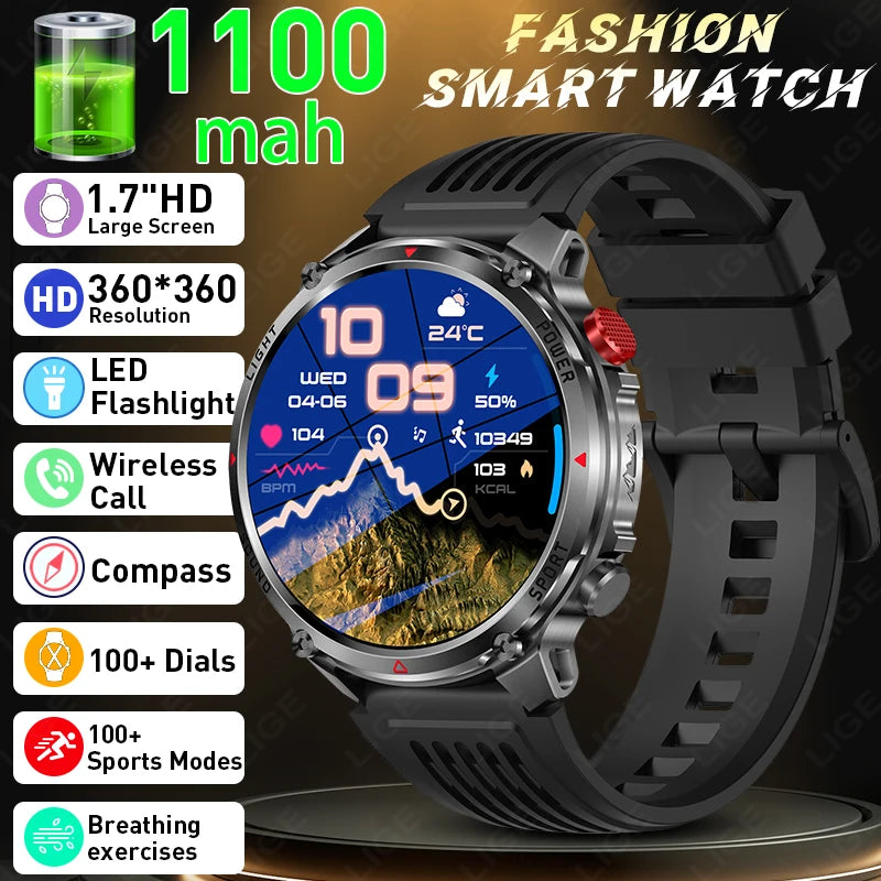 Outdoor 1.46-Inch Calling Smartwatch with Flashlight