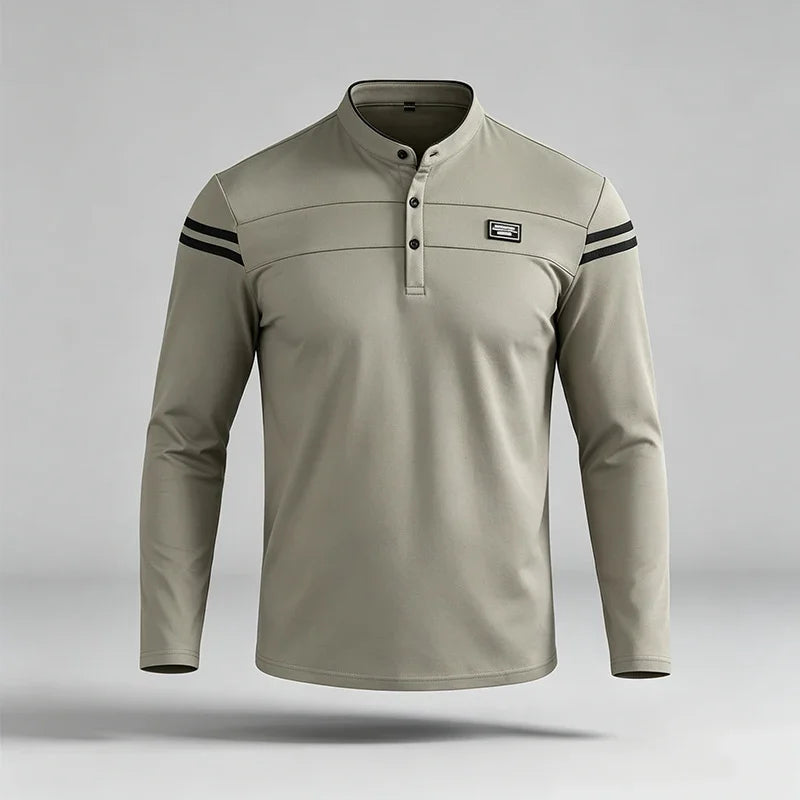 Men's Striped Long-Sleeve Polo Shirt