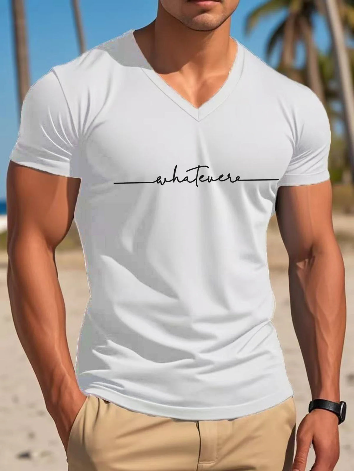 Men's Letter Print V-Neck T-Shirt