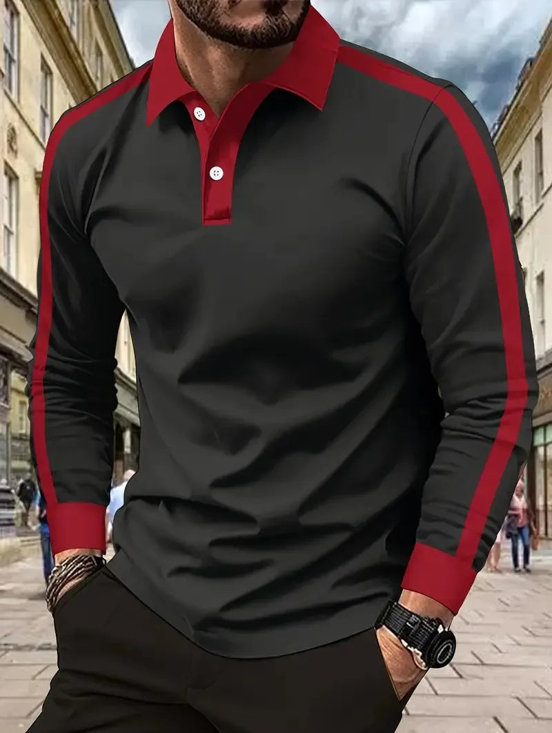 Men's Graphic Print Long-Sleeve Polo Shirt