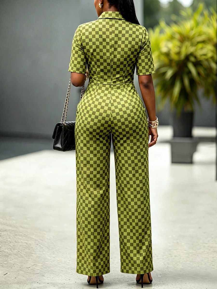 Women's Checkerboard Wide-Leg Jumpsuit