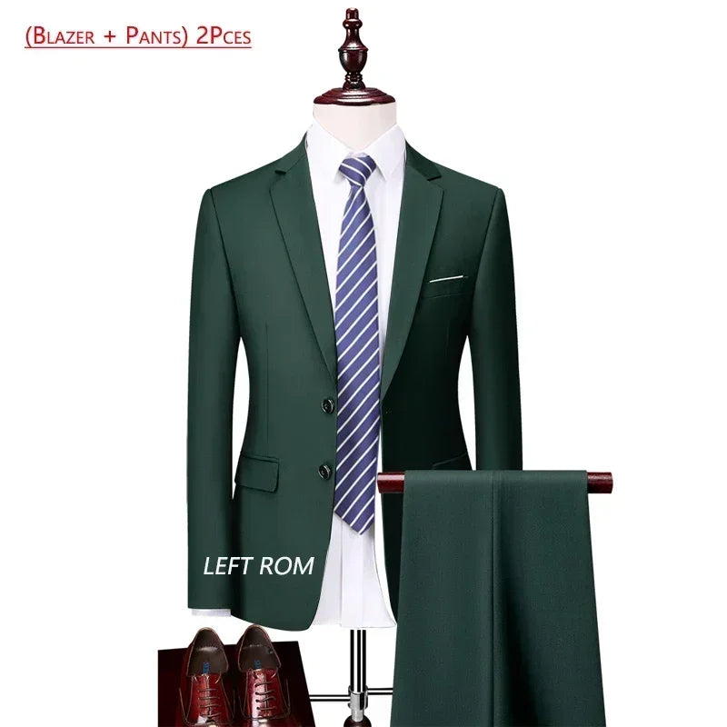 Men's Solid-Colour Two-Piece Office Suit