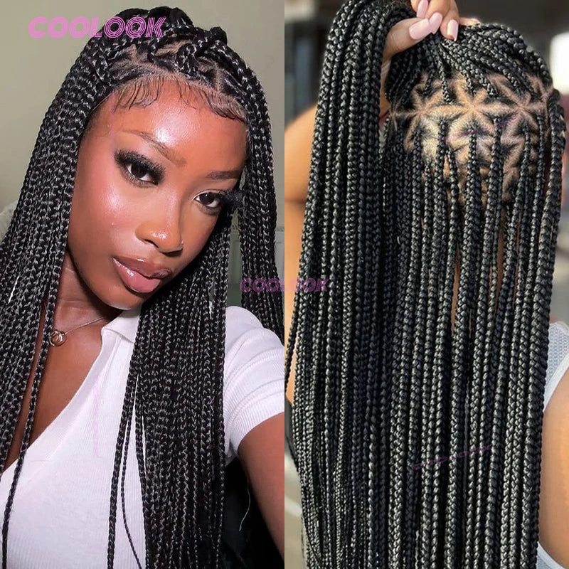 Synthetic Triangle Braids Hair Wig Full Lace Braided Wig Knotless Box - OSASCO