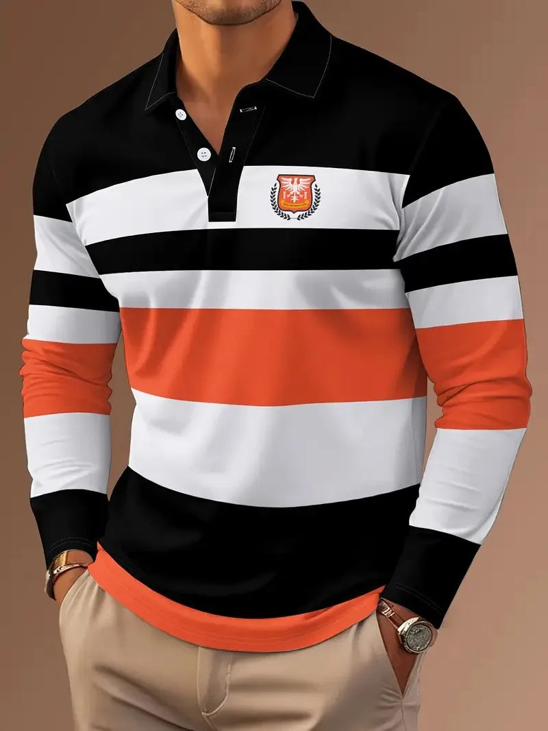 Men's Striped Long-Sleeve Polo Shirt