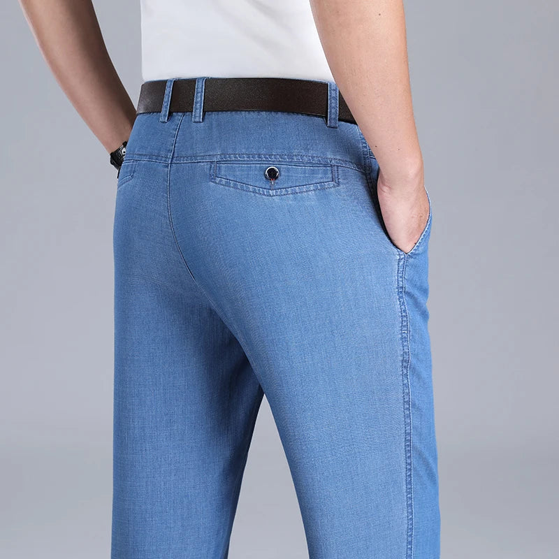 Men's Gray Loose Fit Stretch Denim Jeans - Lightweight — product view