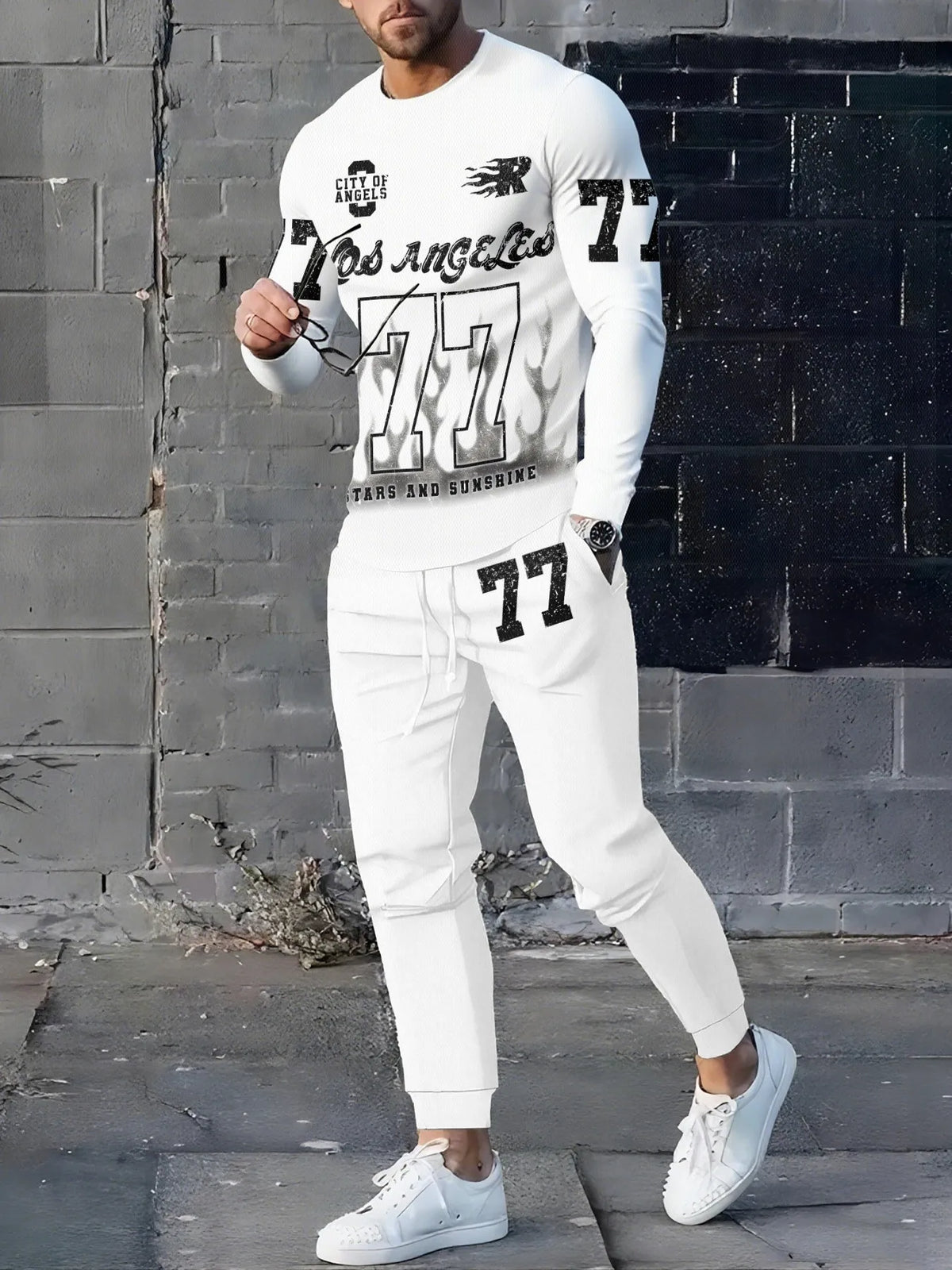 Men's Graphic Print Sweatshirt & Pants Set