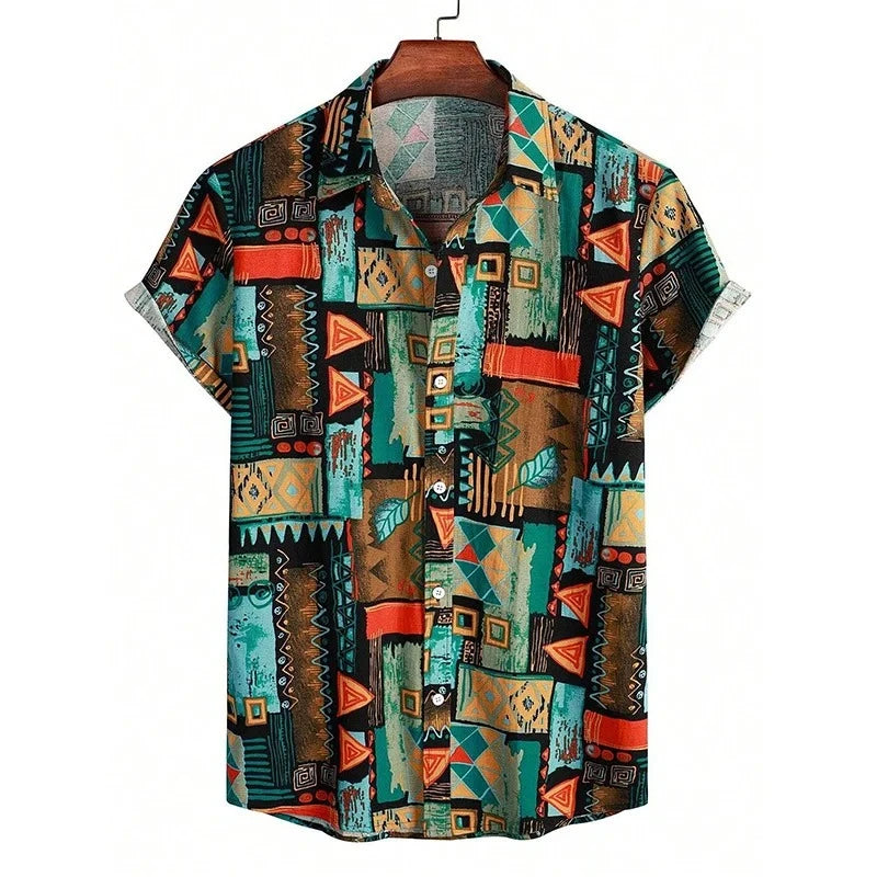 Unisex Floral Print Short-Sleeve Casual Shirt