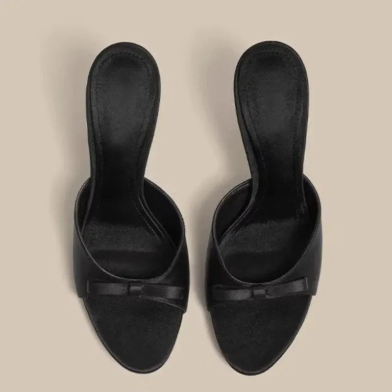 Women's Round-Toe Open-Toe Bow Detail Stiletto Sandals