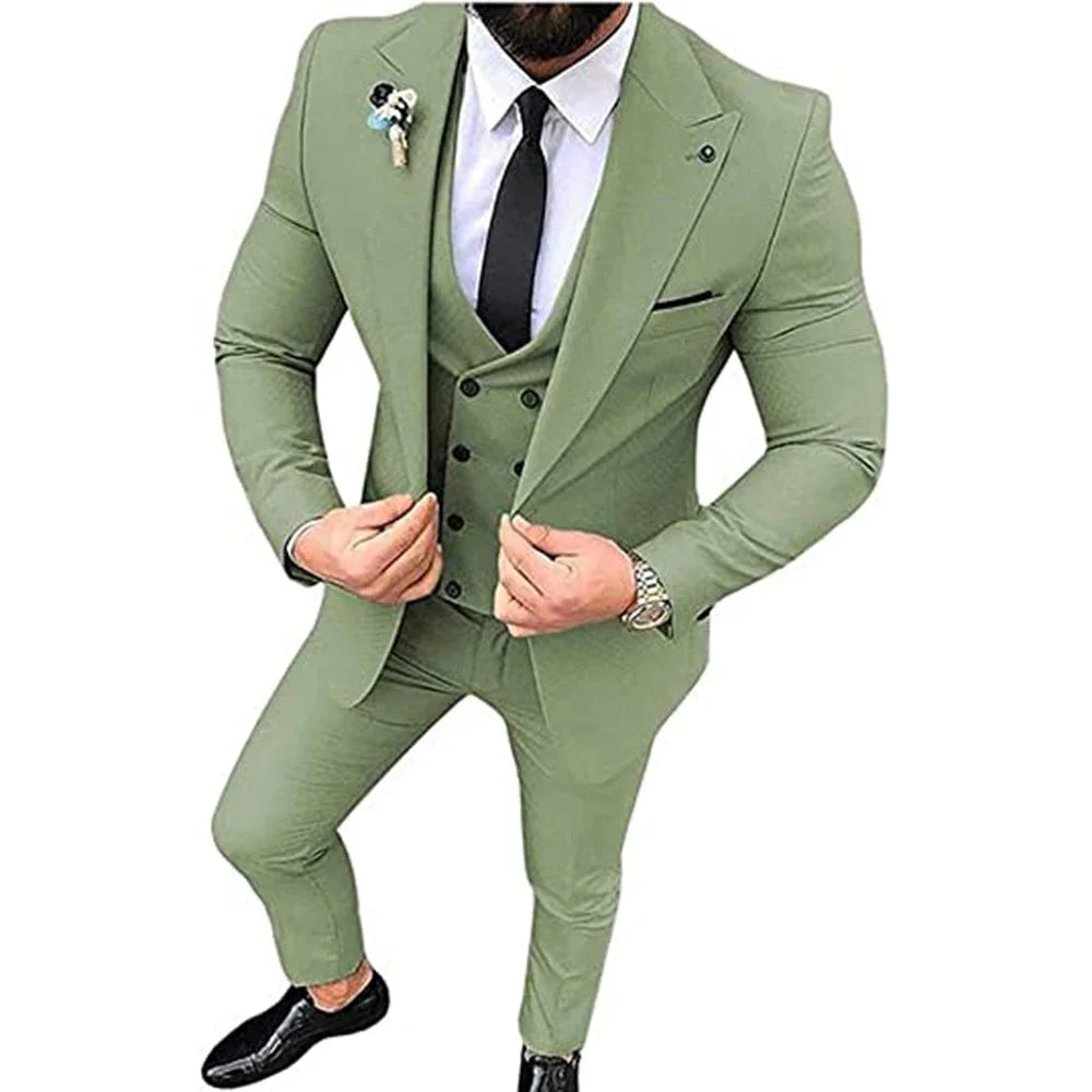 Men's Beige 3-Piece Slim Fit Peak Lapel Suit Set — product view