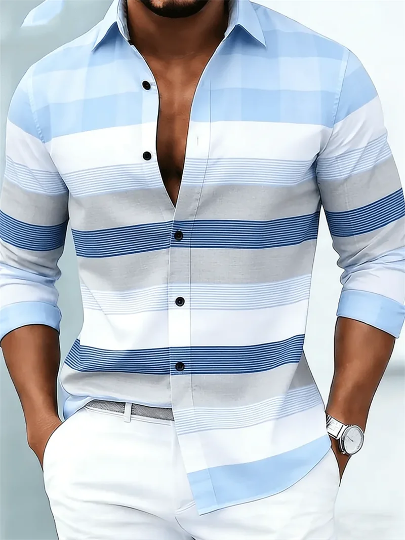 Men's Striped Long-Sleeve Casual Shirt