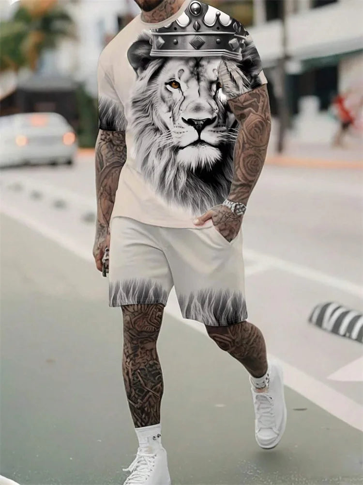 Men's Animal Print Top & Shorts Set