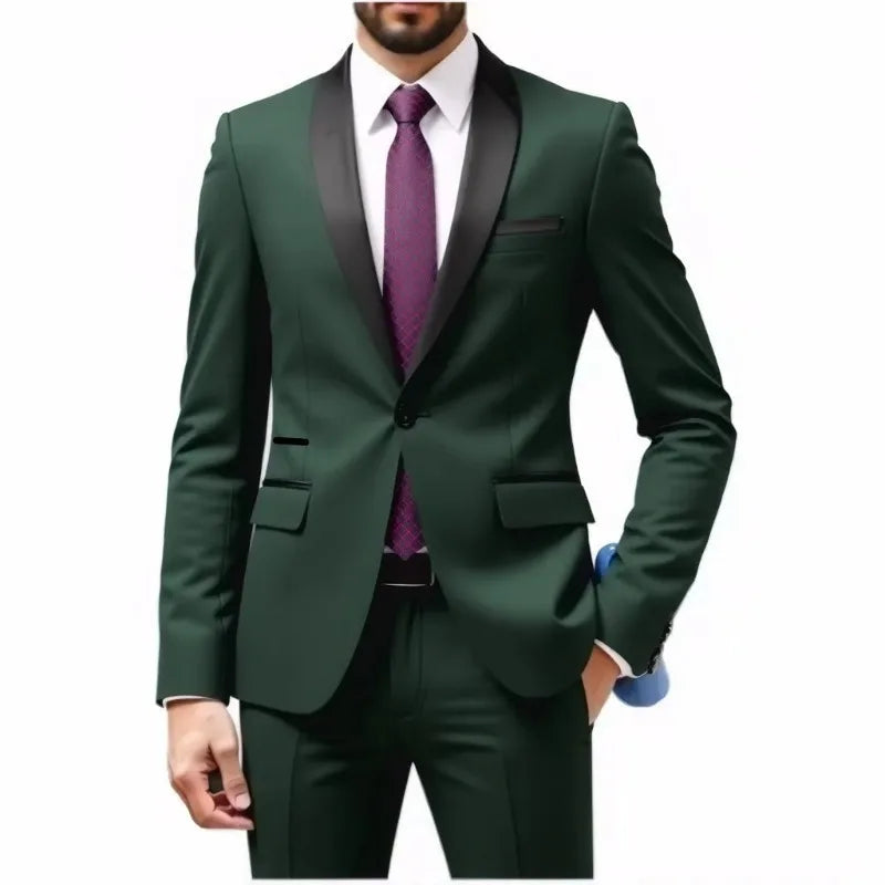 Men's Contrast-Collar Two-Piece Suit