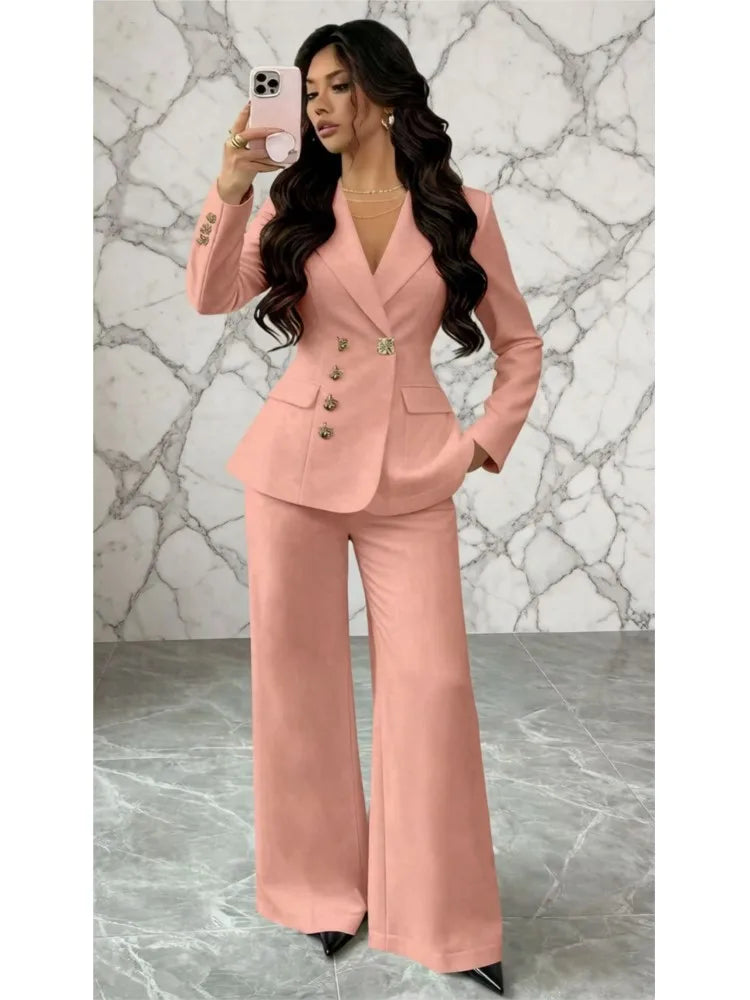 Women's White Blazer & Wide-Leg Pants Set