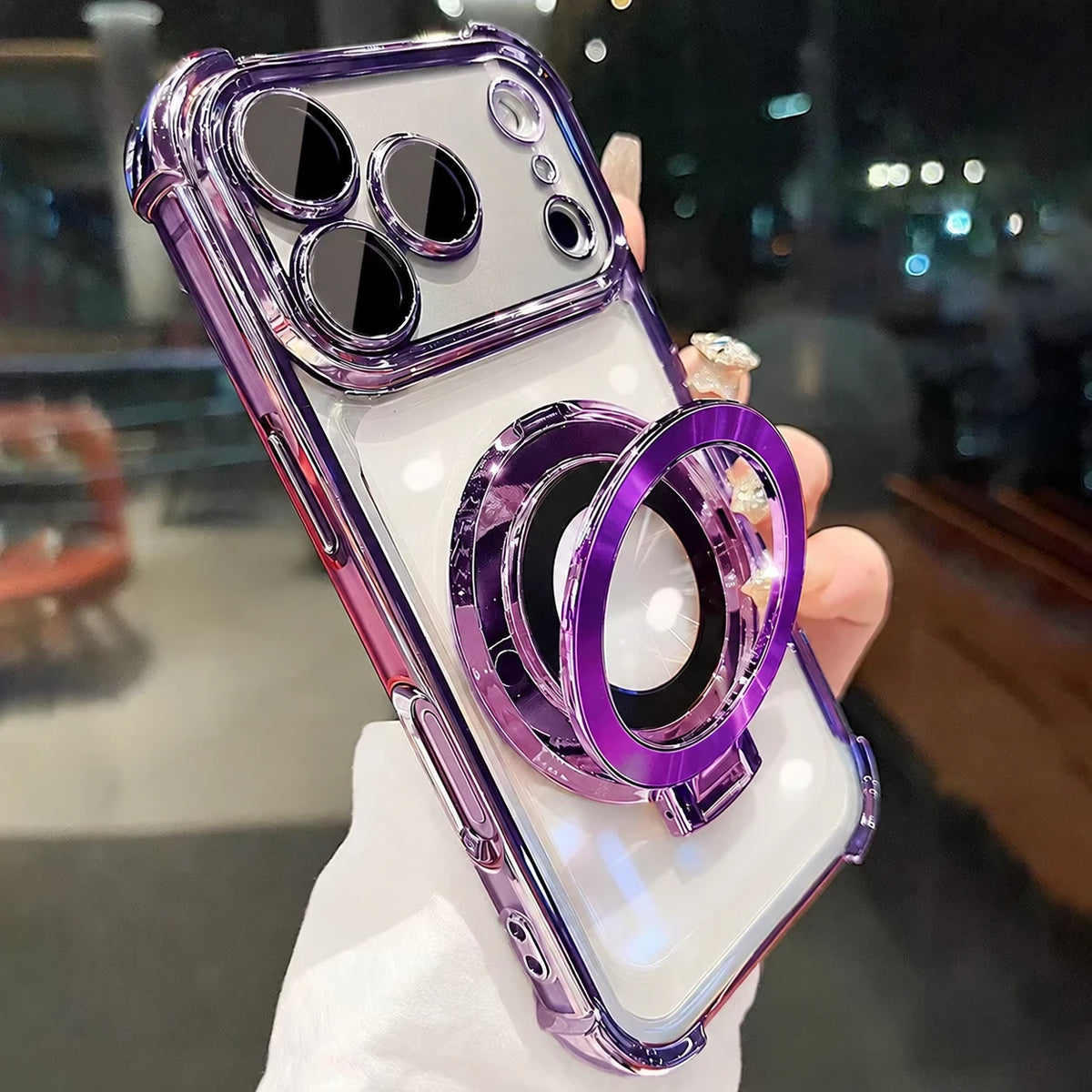 Metallic Magnetic Ring Stand Phone Case for iPhone 18 Pro Max, iPhone 18 Pro, iPhone 17 Pro, iPhone 17 Pro Max, iPhone 16 Pro Max, iPhone 17, iPhone 16 Pro, iPhone 16 Plus, iPhone 15 Pro Max, iPhone 16, iPhone 15 Pro & More Models