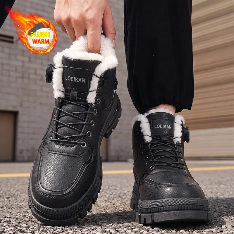 Bottes d'hiver pour hommes à fermeture à cadran doublées de peluche