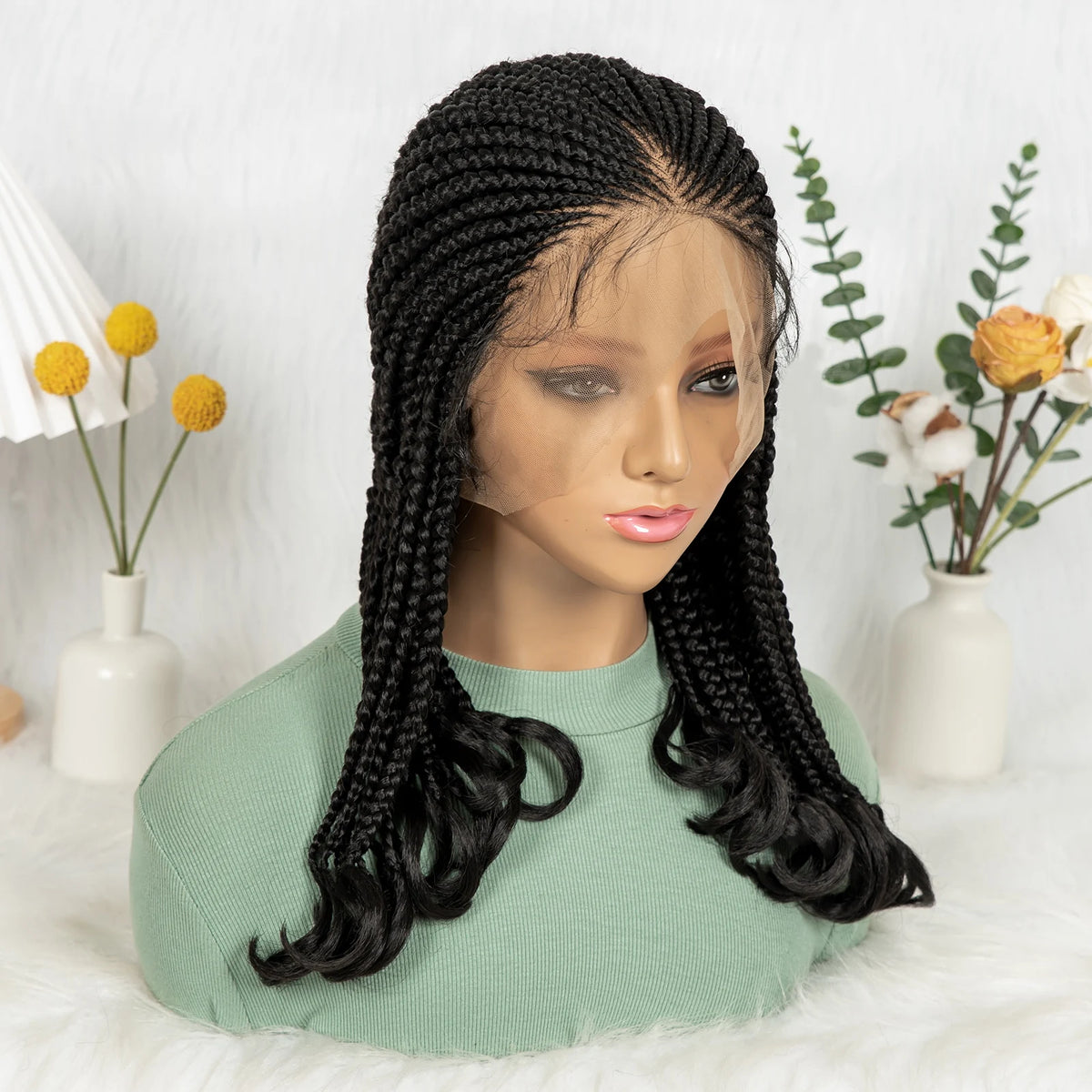 18 Inch Full Lace Synthetic Braided Wig Box Twisted Braids with Curly - OSASCO