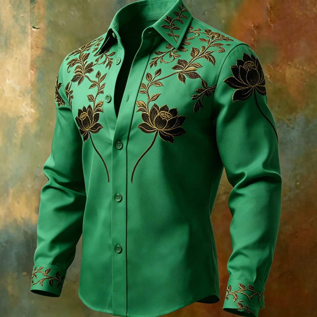 Men's Floral Print Long-Sleeve Casual Shirt