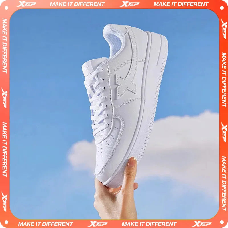 Unisex White Lace-Up Skate-Style Sneakers — product view
