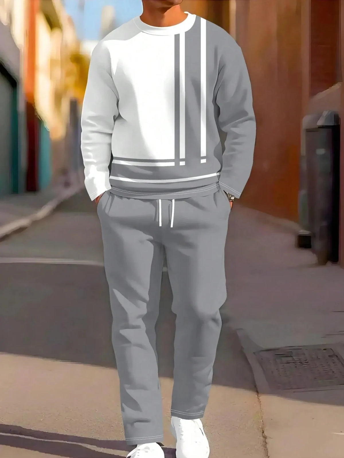 Men's Striped Sweatshirt & Pants Set