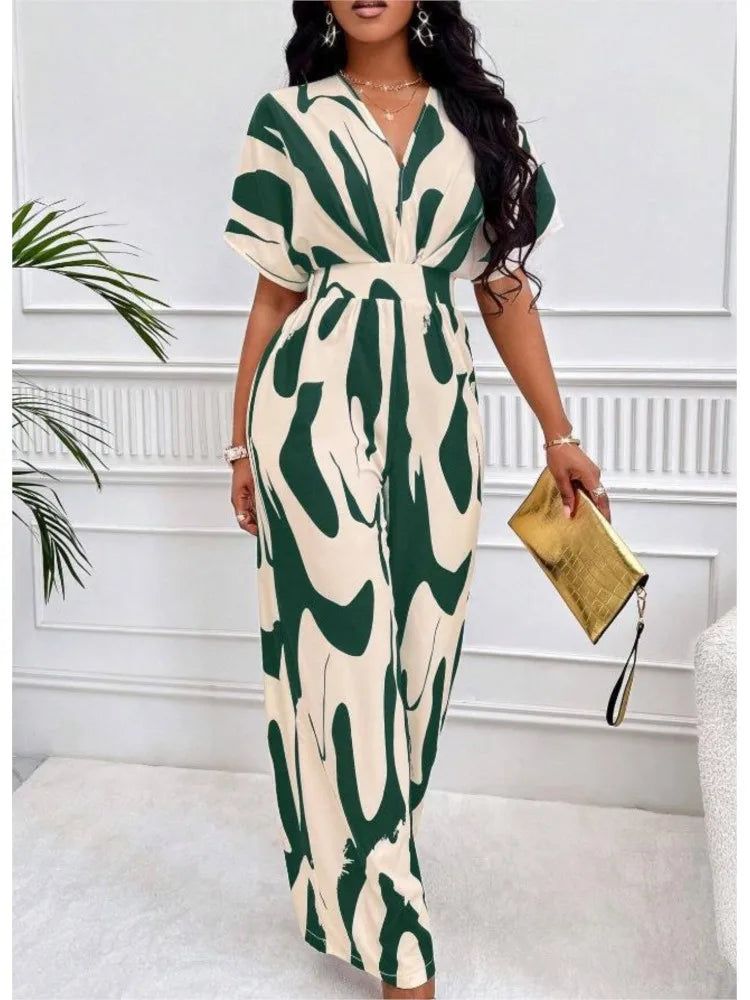 Women's Printed V-Neck Wide-Leg Jumpsuit