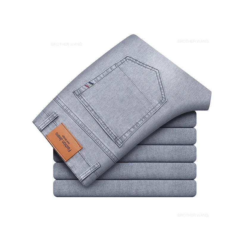 Men's Gray Straight-Leg Stretch Denim Jeans - Lightweight — product view