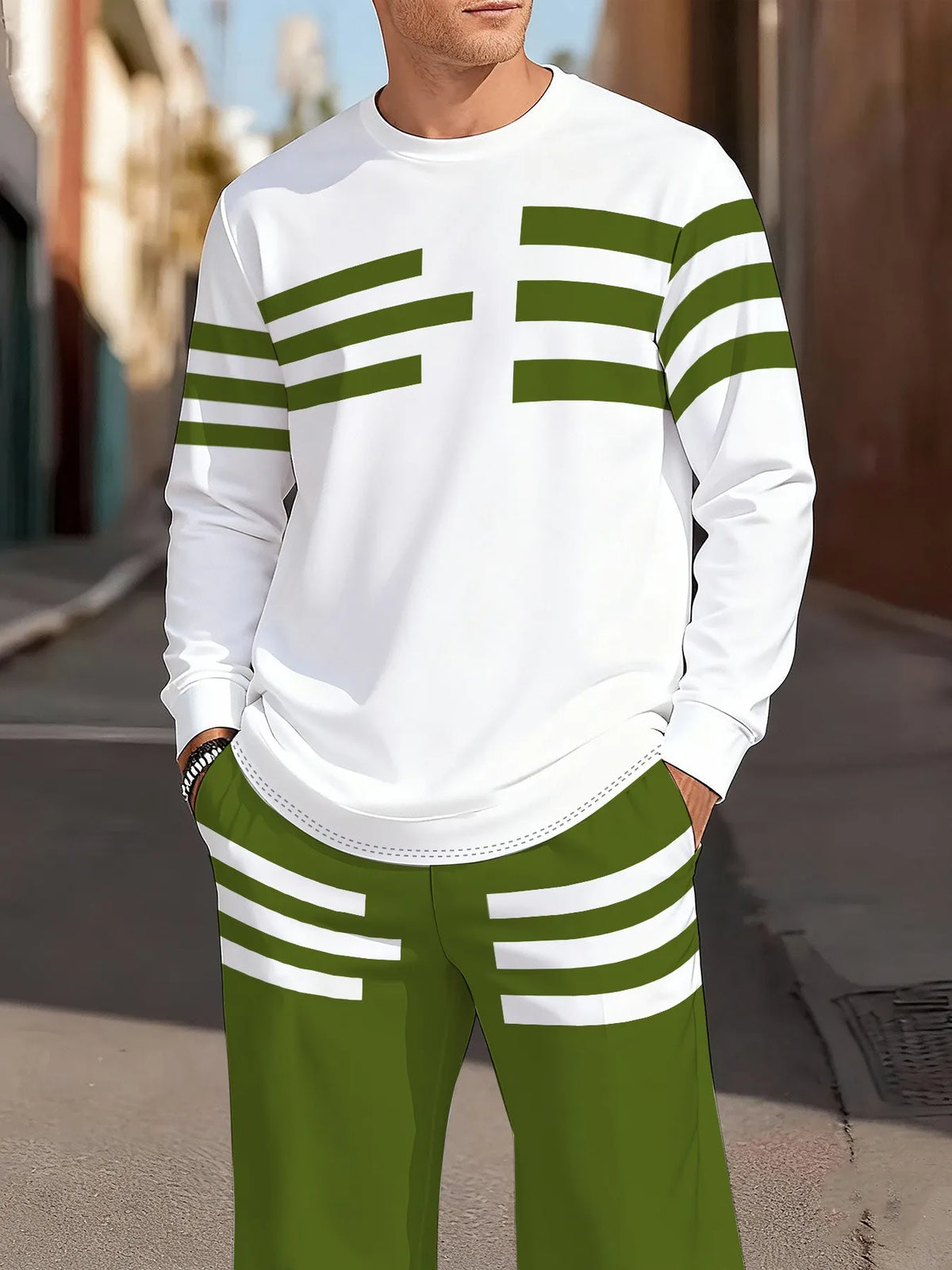 Men's Striped Sweatshirt & Pants Set