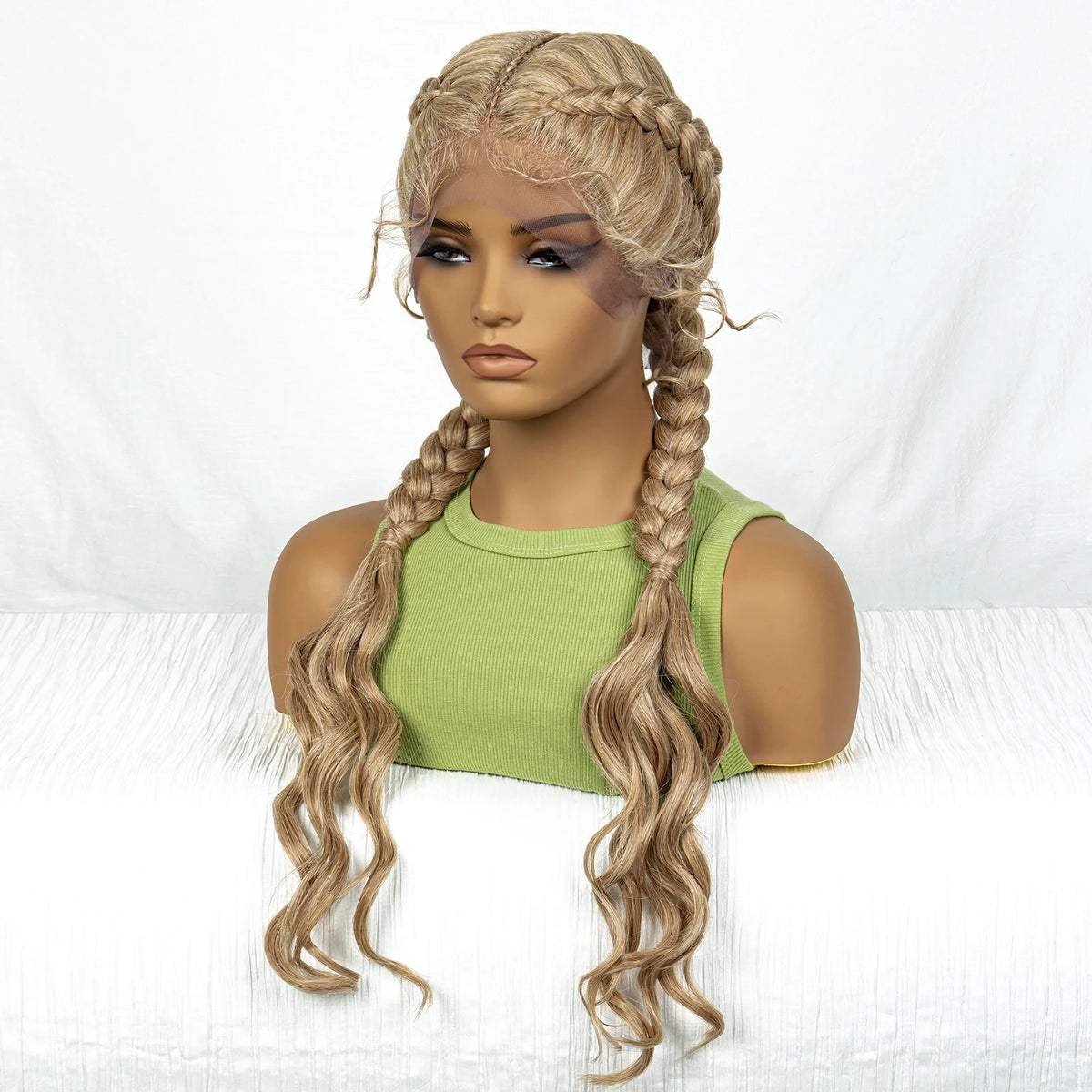 Synthetic Cornrow Braided Wig with Curly Wave Lace Frontal Afro Hair - OSASCO