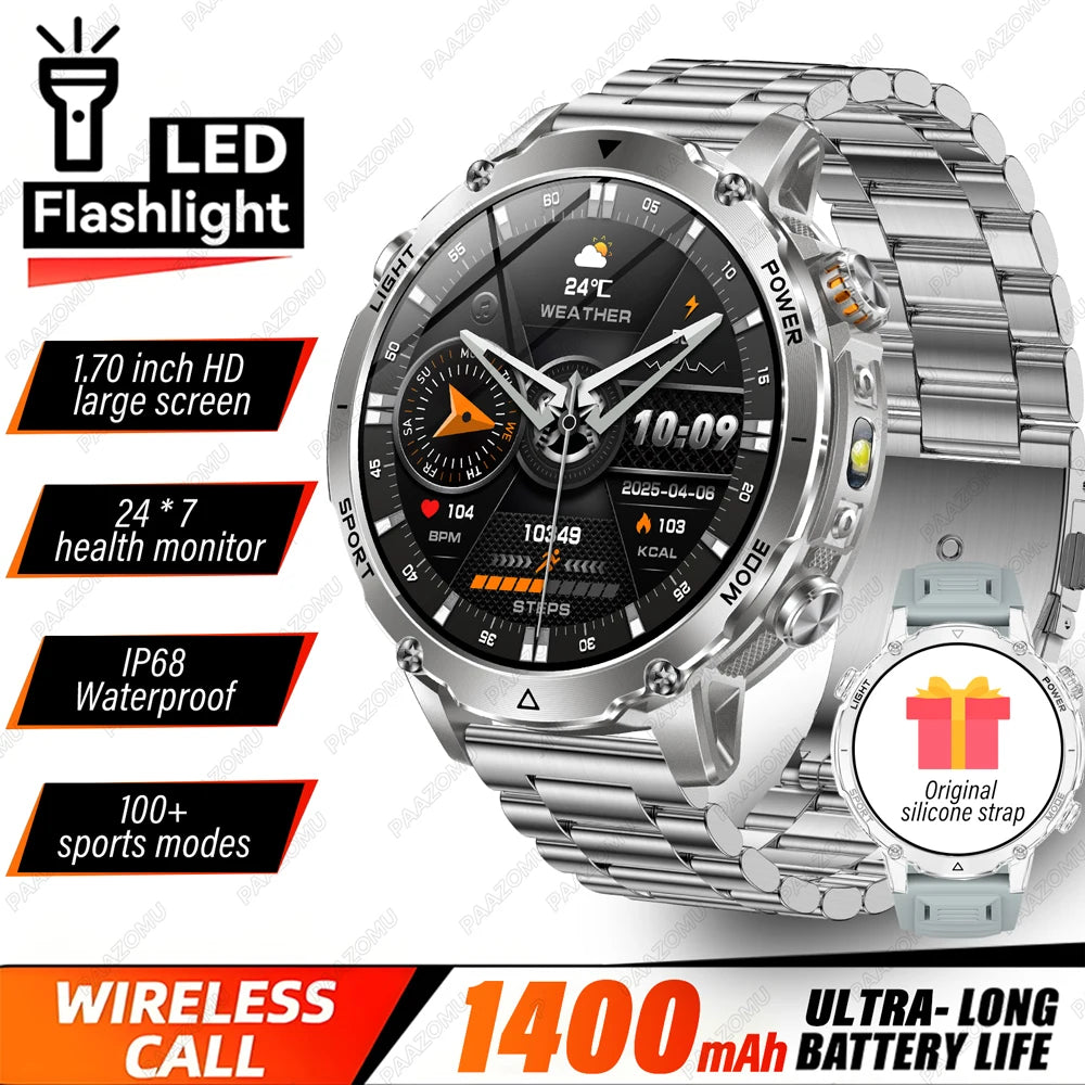 Outdoor 1.7-Inch Calling Smartwatch with Flashlight