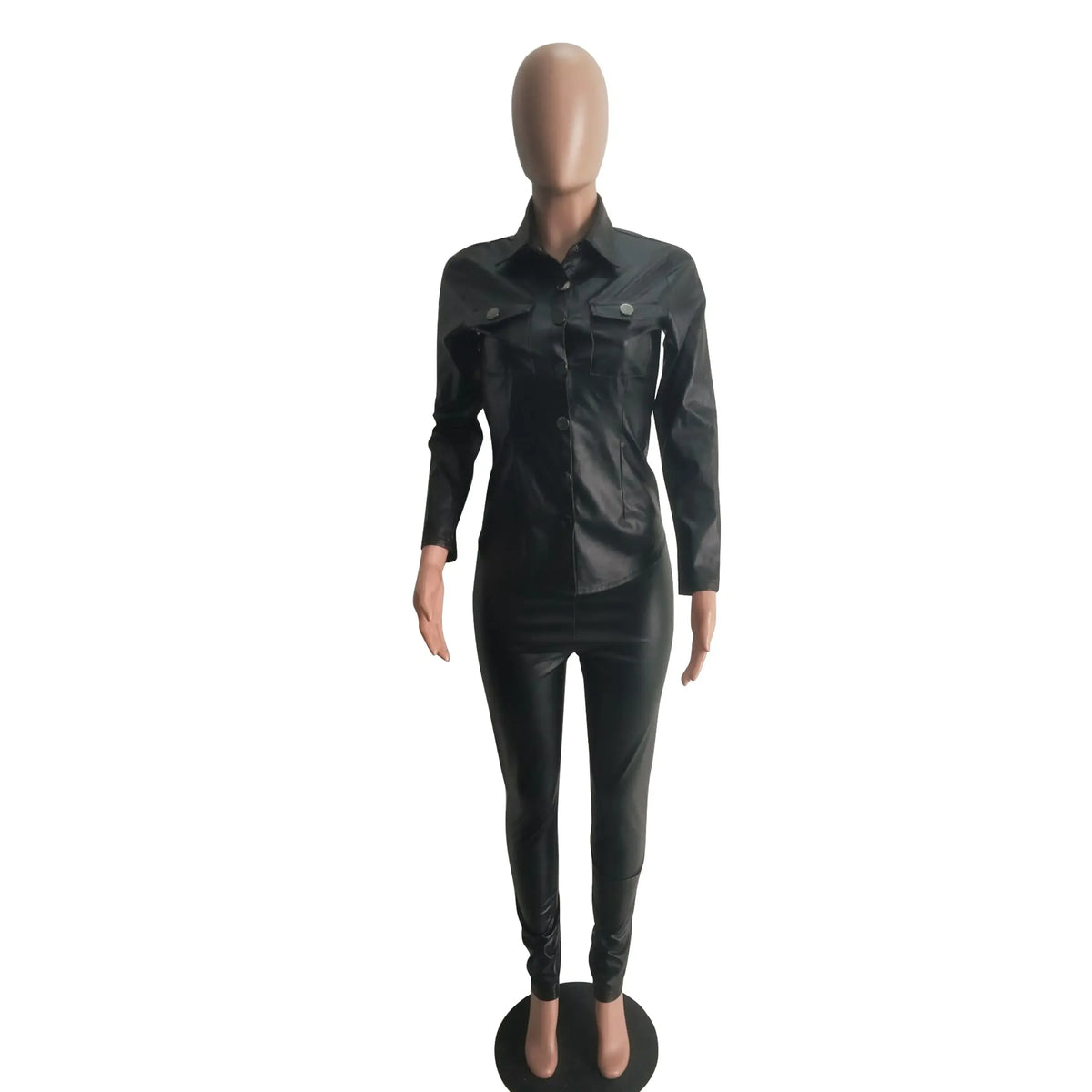 Women's Faux Leather Shirt & Fitted Pants Set