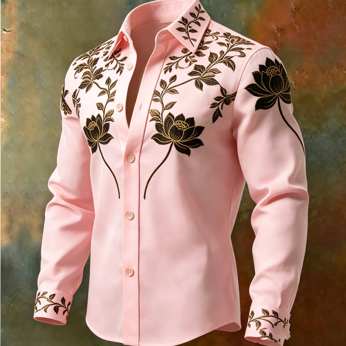 Men's Floral Print Long-Sleeve Casual Shirt